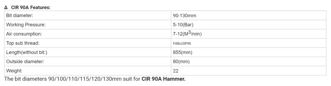 DTH Hammers Rock Drilling Ore Mine Drill Rig CIR 90A DTH Hammer